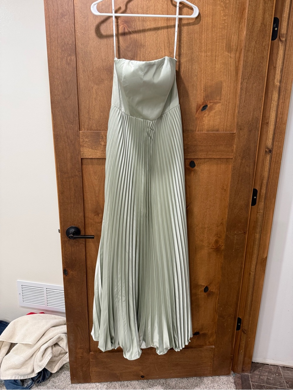 Pleated Spaghetti-Strap Maxi Dress in Light Sage